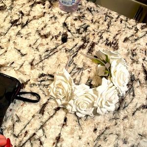 white bridal Flower crown 🖤🌹🌿✨